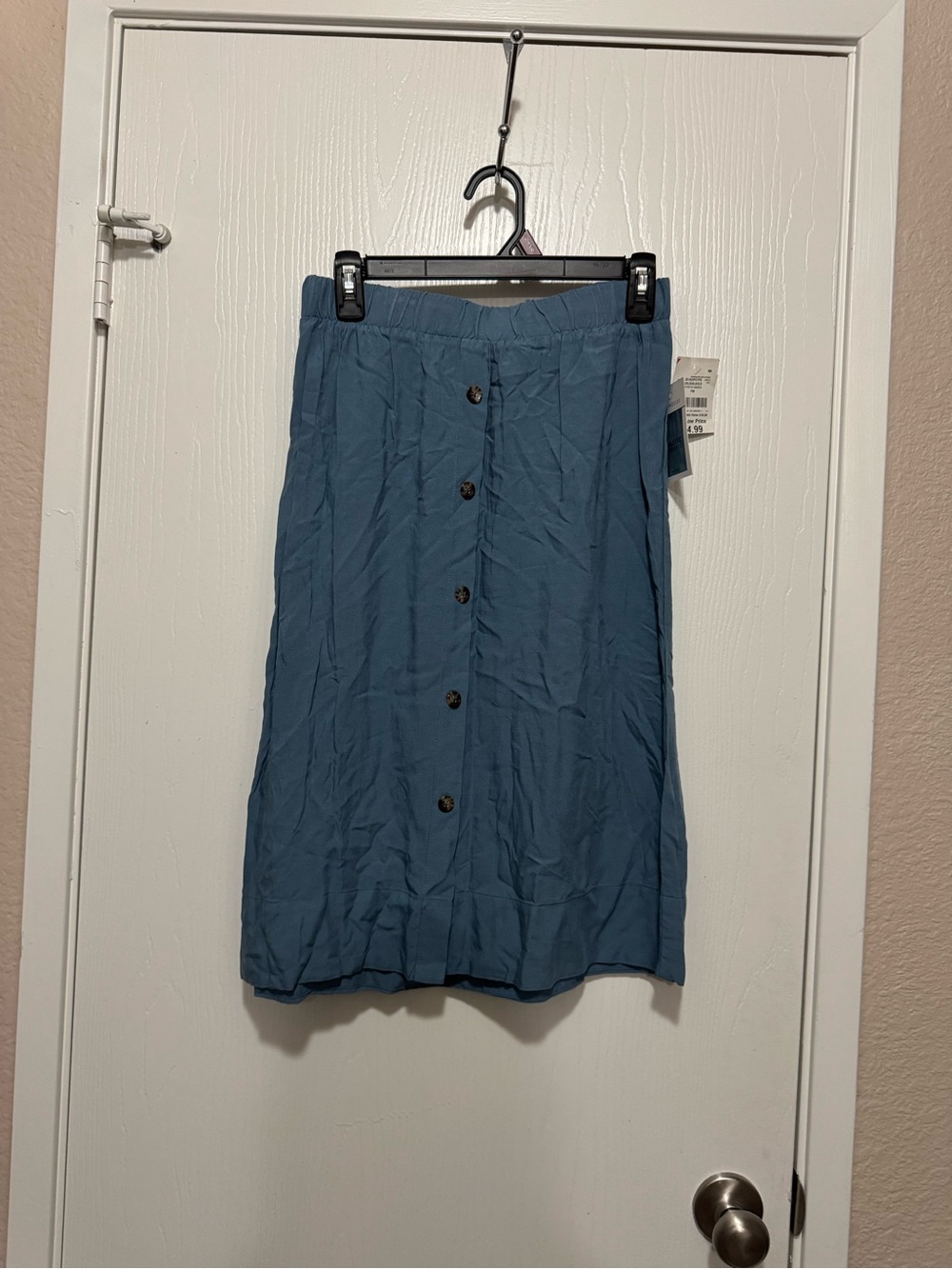 Blue Midi Skirt with Elastic Waist